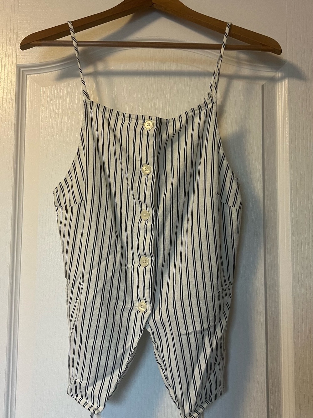 A New Day Pin Striped Button Up Tank with Tie Back